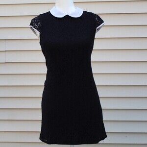 Monteau Los Angeles Flower Black Lace Dress with Peter Pan Collar